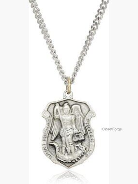 Saint Michael Shield Pendant Necklace Patron of Police Officers
